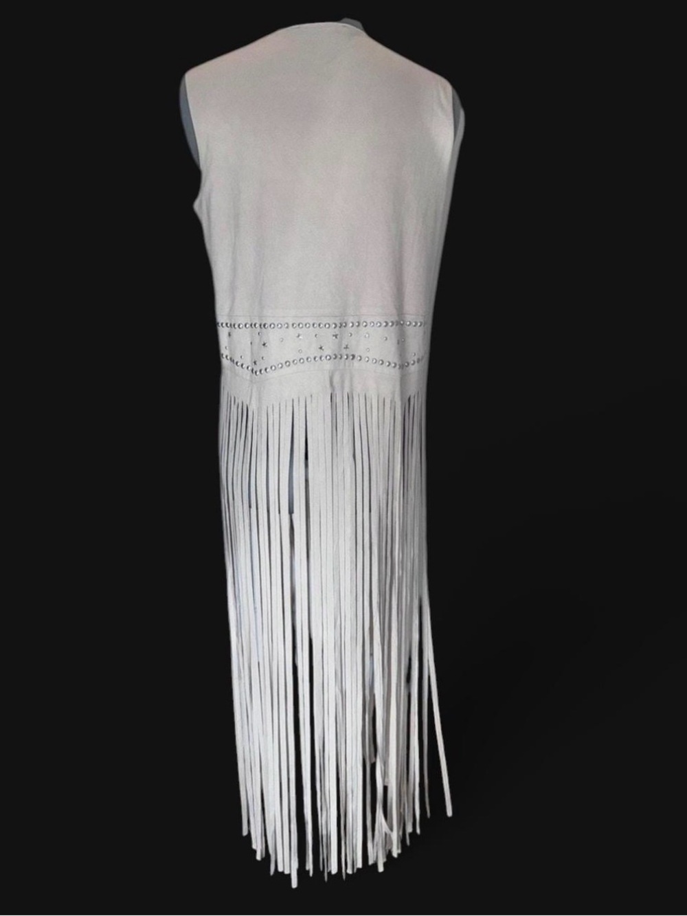 Never worn Vest-Fringed Studded Suede-like Vest in Light Beige - Picture 3 of 7